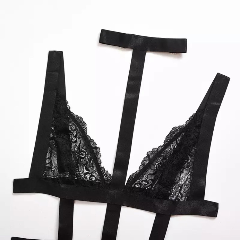 Black Lace Cage Strappy Sexy Lingerie 1PC - Picture 8 of 8